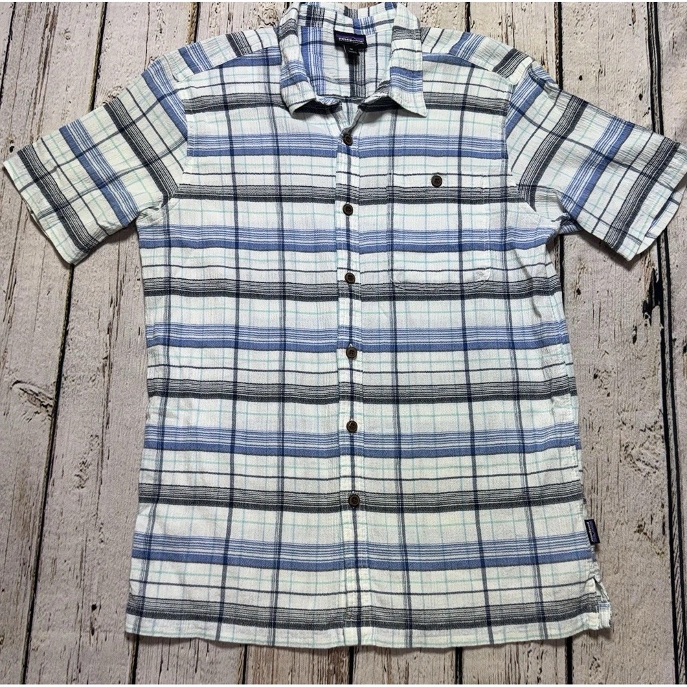 Patagonia Men's A/C Shirt Plaid‎ Textured S/S Organic Cotton Button Down Medium